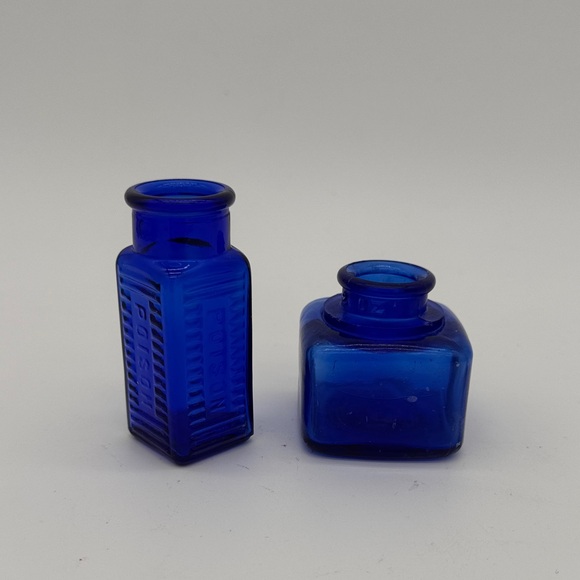 Other - Vintage Cobalt Blue Glass Bottles Poison & Ink Well Pair